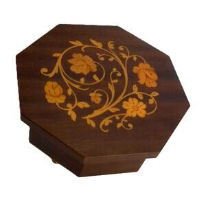 Vintage Notturno Intarsio Italian Music Box Torna A Sorrento Wood Inlay